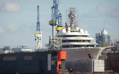 Eclipse (162.5m, Blohm+Voss 2010) moored at Gibraltar, full profile